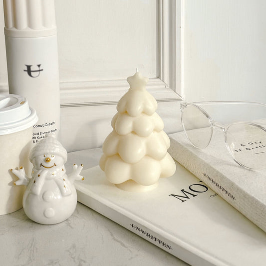 Snowy Christmas Tree Candle